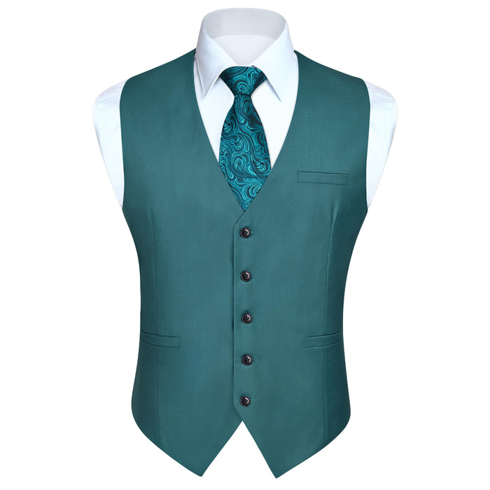 Жилет для чоловіків Enision: однотонний, з кишенями, для весілля, діловий стиль, розміри XS-4XL (4XL, блакитно-зелений)