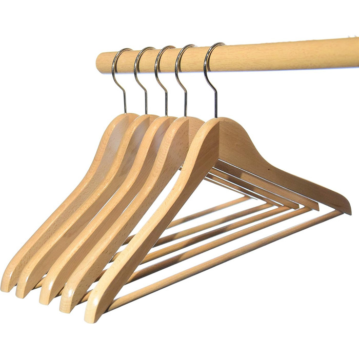 HAGSPIEL Wooden Clothes Hangers, 12-Piece Set - Beechwood Hangers, Natural Lacquered (Water-based Lacquer), Silver-Colored Swivel Metal Hook, Made in Austria (with Shoulder Rest)