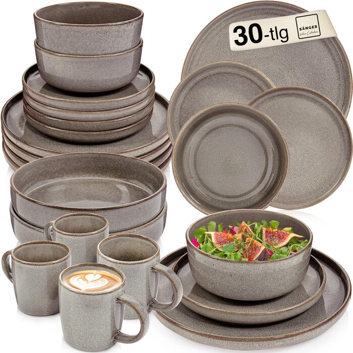 Набір посуду SÄNGER Tafelservice 24 шт. (6 осіб): 6 тарілок, 6 десертних тарілок, 6 каструль, 6 мисок, кавова чашка. Колір: моха-коричневий. Серія VALUE COLLECTION (Каїро Графіт)