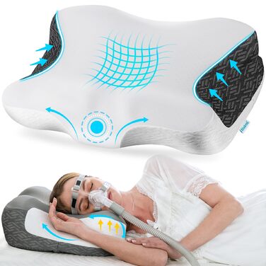 Подушка Elviros з піни Memory Foam для CPAP-терапії: ергономічна, регульована висота та жорсткість, для сну на боці та спині (біла, нейлон, еластан)