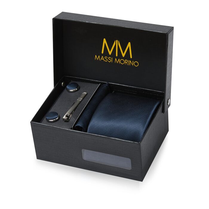 Набір краваток Massi Morino для чоловіків з нагрудним хустиною, краватковою голкою та запонками - подарунковий набір для весілля, темно-синій, універсальний розмір