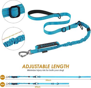 Тактична повідок для собак AUBELL, міцна, світловідбиваюча, без натягу, з амортизатором, для середніх та великих собак, з м'якою ручкою, страхувальний ремінь для авто, поворот на 360°, зелений (M-L, синій)