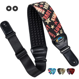 Гітарний ремінь LEKATO з 3D неопреновим наповнювачем, ширина 3 дюйми, довжина 114–139 см, регульований ремінь для бас-гітари та електрогітари з шкіряними кінцями