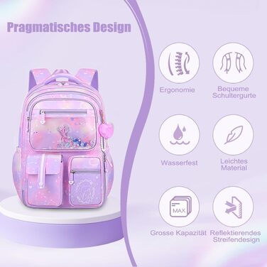Дитячий рюкзак для школи для дівчаток, 2-15 років, рюкзак для підлітків, рюкзак для школи, рюкзак-трансформер, градієнт кольору фіолетовий
