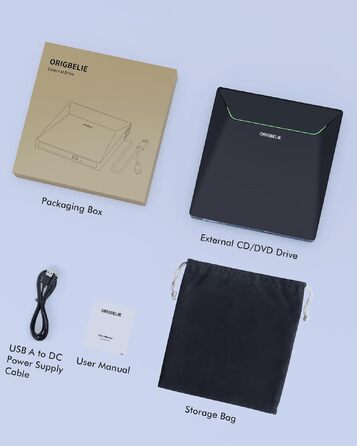Зовнішній DVD-привід ORIGBELIE: CD-брунер з 4 USB та 2 TF/SD слотами, ультратонкий оптичний накопичувач для ноутбука, PC, Mac, Windows 11/10/8/7, Linux