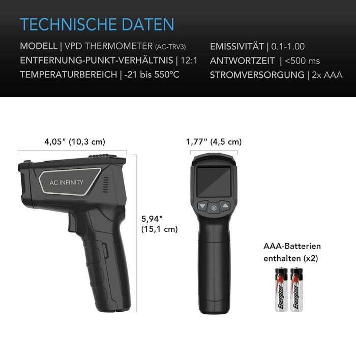 AC Infinity VPD-Thermometer: Вимірювач клімату для теплиць, шатрів, тераріумів, з інфрачервоним датчиком та калібруванням