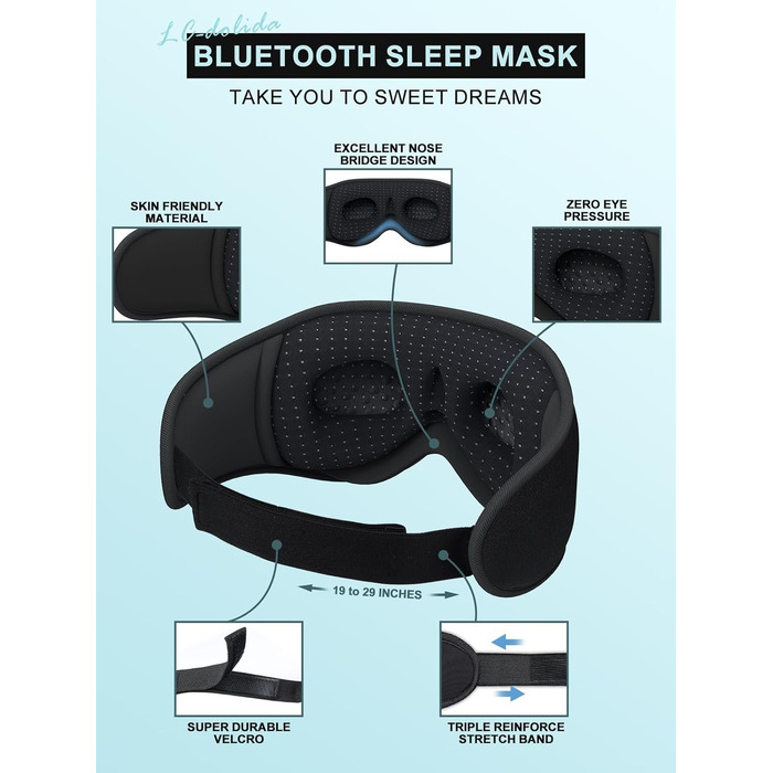 Маска для сну з навушниками Bluetooth V5.4, 3D маска для сну, дихаюча, для жінок та чоловіків, з мікрофоном, бавовняна, для подорожей, сну, йоги, медитації (чорна)