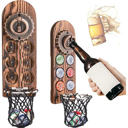 Bottle Opener Wall Mounted with Bottle Cap Collector, Magnetic Bottle Opener Wall, Wall Bottle Opener with Catch Basin, Beer Gifts for Men, Dad, Husband, Bar Accessories for Home, Outdoors (Style 6)