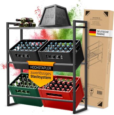 HOPPY STACKER Beverage Crate Shelf 6 Crates with Wine Rack in Anthracite - Solid Beverage Shelf - Crate Shelf with Wall Bracket - Crate Shelf 6 Crates