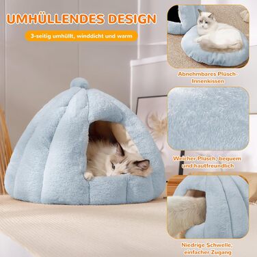 Кішка/Собака, Будинок-Печера ALLSOPETS, Igloo, Зйомний М'який Кисень, Для Маленьких і Середніх Тварин, Глетчер Блакитний, L