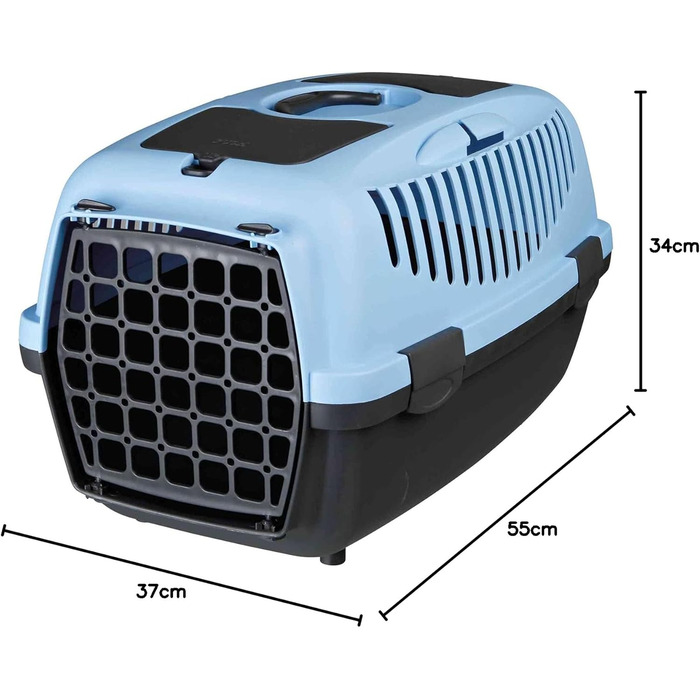 Транспортний бокс TRIXIE Capri 2 – XS-S: 34×31×55 см, сірий/блакитний. Для собак до 8 кг. З металевою дверцятами та ґраткою зверху.