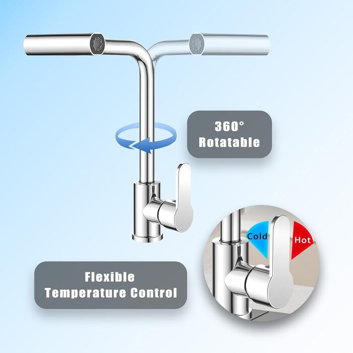 Кухонний змішувач водоспадом Ruimooto з 4 режимами, нержавіюча сталь, 360° обертання, високий тиск