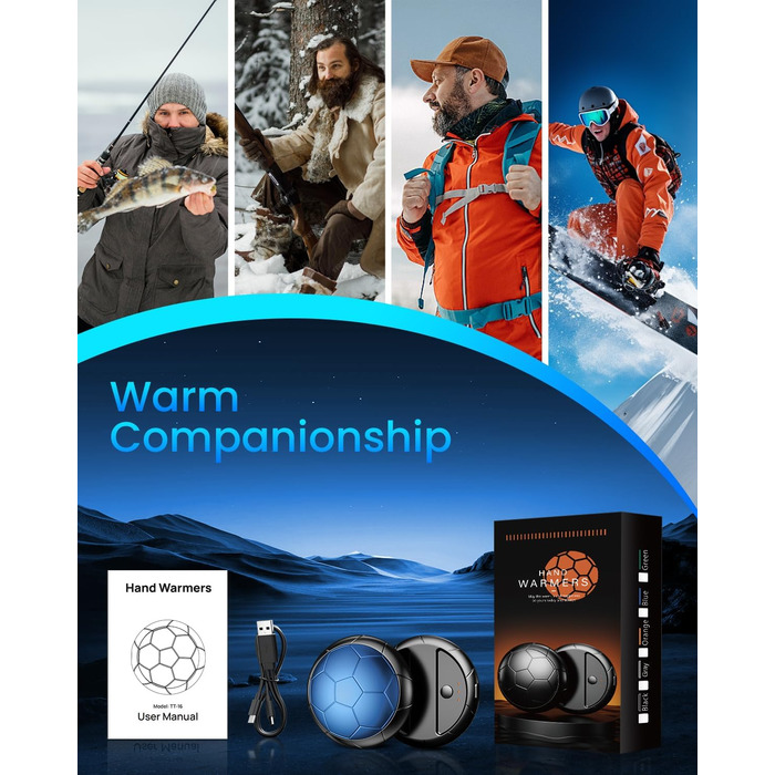 Електричні грілки для рук 2 шт. | USB, 3 режими нагріву, 20 годин тепла, для холодного клімату, Outdoor, Indoor (Блакитний)