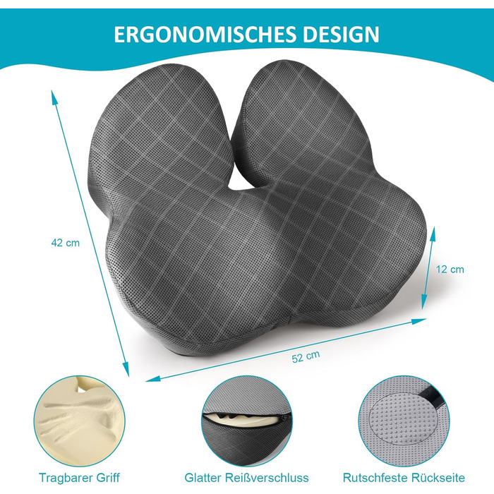 Подушка для сидіння Fwiull з Memory Foam - ергономічна, для авто, софи, офісу, темно-сіра