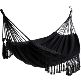 Гамак для дому та вулиці Boho макраме подвійний великий бавовняний м'який для двох осіб 200x150 см, до 200 кг (Чорний)