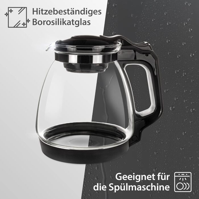 Скляний чайник T24 з ситом, 1250 мл (без підставки) - стійкий до високих температур, з нержавіючою сталлю, для заварювання листового чаю