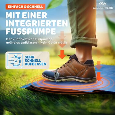 GELSENWERK Self-Inflating Sleeping Pad with Foot Pump - Ultralight Camping Air Mattress with Pillow for Travel, Hiking & Tent Use