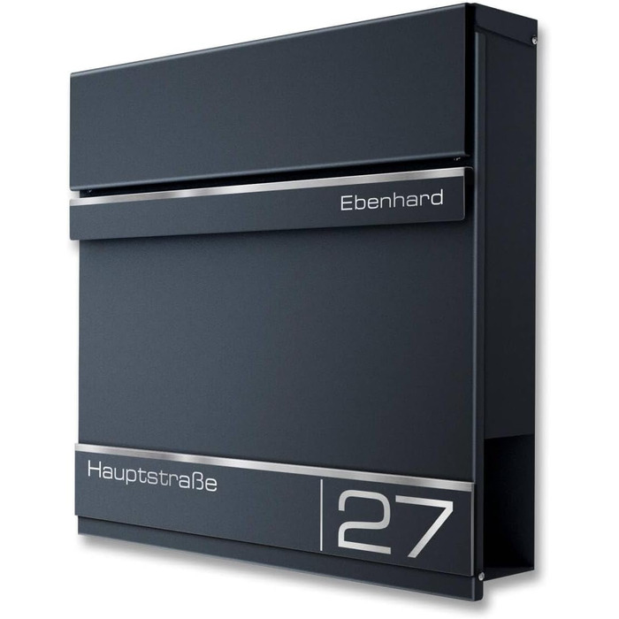 Поштова скринька Metzler Hermann Anthrazit RAL 7016 з газетницею та номерним знаком – персоналізована лазерним гравіюванням. Сучасна водонепроникна та антикорозійна поштова скринька
