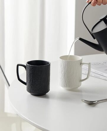 Набір з 4 чашок для еспресо Saumo з підставками, кераміка, 350 мл, білий – сучасний дизайн для дому, офісу та особливих випадків