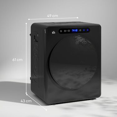 HOMCOM Міні сушарка для білизни 3 кг з дезінфекцією, 6 програм, 1000W, сенсорний дисплей, чорна