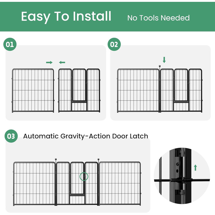 Вольєр для собак HealSmart, 61 см, 8 панелей, міцний метал, портативний, для дому та вулиці, кемпінг, двір, автодом, садовий загін, приватність, тераса, білий (чорний, 24 дюйми 8 панелей)