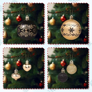 Кріплення для ялинки Kesote: 52 золоті та чорні ялинкові кулі для декору на Різдво та святкування