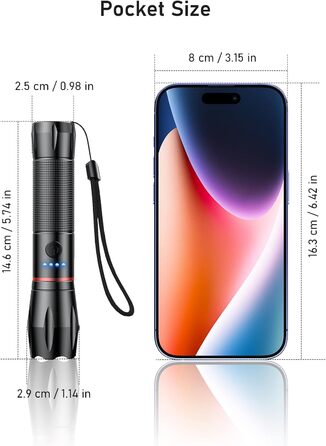 LED ліхтарик Blukar з підзарядкою, 2000L, Zoom, 5 режимів, водонепроникний IPX6, для кемпінгу, туризму, риболовлі, активного відпочинку та надзвичайних ситуацій