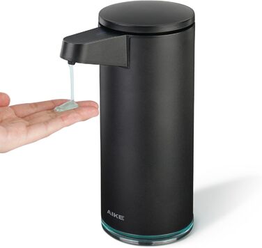 AIKE 380ml Automatic Touchless Soap Dispenser, USB Rechargeable, Matte Black Stainless Steel Soap Dispenser for Bathroom & Kitchen, Model AK1333S
