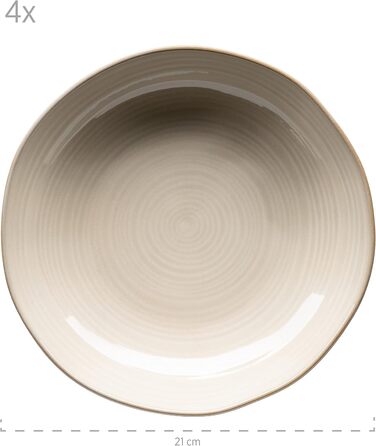 MÄSER 931371 Nottingham Vintage Dinner Set for 4 people, 8-piece tableware set with dinner plates and soup plates in an irregularly round retro look, stoneware, beige