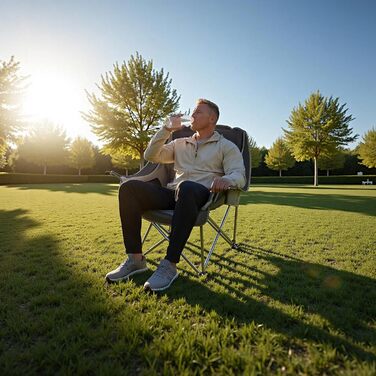 Кемпінговий стілець VEVOR великий, складний - до 204 кг, з підсклянниками, для риболовлі, пікніка, чорно-сірий