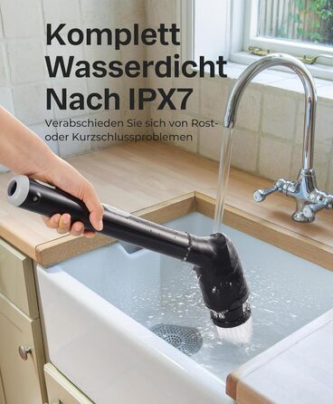 LyriFine Electric Cleaning Brush, New Full-Body IPX7 Waterproof Electric Cleaning Brush, Electric Cleaning Brush for Household Use with Long Handle, 2 Speeds, Replacement Heads for Bathroom (Full Black)