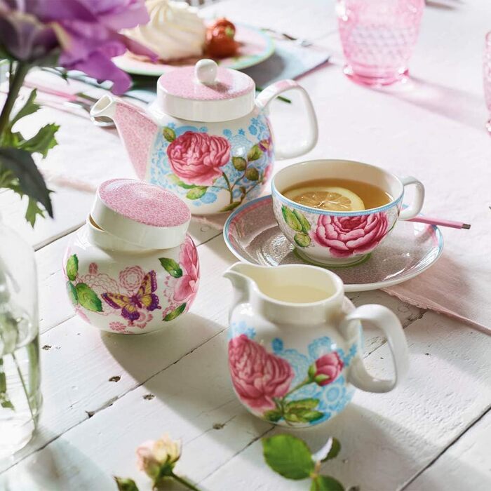 Цукорниця Villeroy & Boch Rose Cottage, 360 мл, порцелянова, біла з малюнком, висота 8,5 см, преміум якість