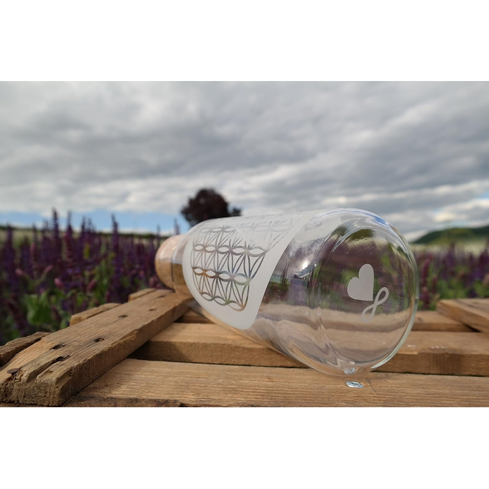 1.0L Carafe with the Flower of Life and cork stopper ~ FREIGLAS ~ Water jug, Flower of Life, engraving