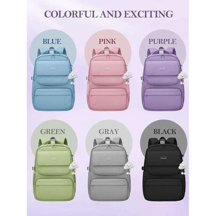 Шкільний рюкзак FIORETTO для підлітків та дівчат: 25L, водонепроникний, з відділенням для ноутбука 15.6