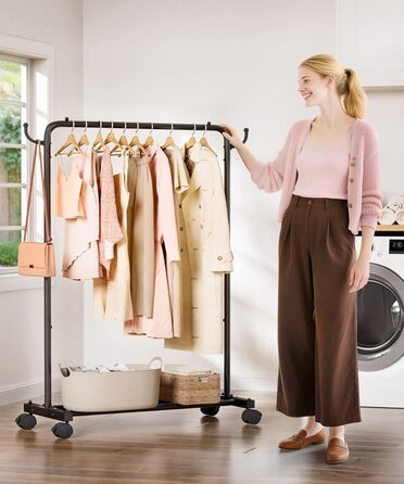 Міцний вішак для одягу на колесах Yorbay: металева стійка з полицею для багажу. Компактна вішалка для одягу в спальню, пральню, магазин (81 см). Чорний колір, 81 см