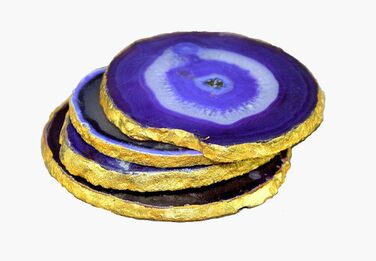 Natural agate coasters, for bar, beer, coffee, tea, set of 4, perfect table accessory, tableware (Blue)