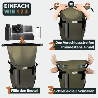 Waterproof Backpack, Versatile, Waterproof Bag, Dry Bag 20/30/45 L, with 3 Outer Pockets, Comfortable, RollTop, Beach, Boat, Kayak, Paddle, Canoe, Hiking, Camping, Fishing, Motorcycle