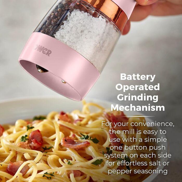 Електричні мельниці для солі та перцю Tower, рожево-золоті, з регульованими керамічними жорнами, T847004PNK Marshmallow Pink