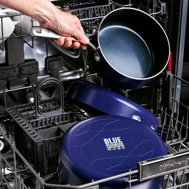 Набір посуду Blue Diamond Cookware Diamantstruktur Keramik Antihaft, 7 предметів: каструлі, сковороди, сотейники. Без PFAS, для всіх плит, індукція, сумісний з посудомийною машиною, до 200°C, блакитний