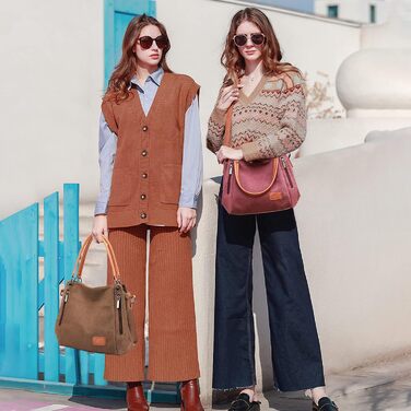 Сумка жіноча NICOLE & DORIS велика Canvas через плече, офісна, для навчання, покупок, подорожей (Ліловий кавовий)