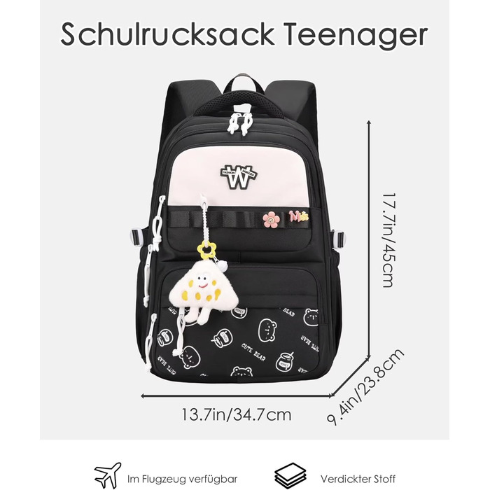 Шкільний рюкзак для підлітків (дівчаток та хлопців), чорний: водонепроникний, великий, для школи, подорожей, повсякденного використання та роботи