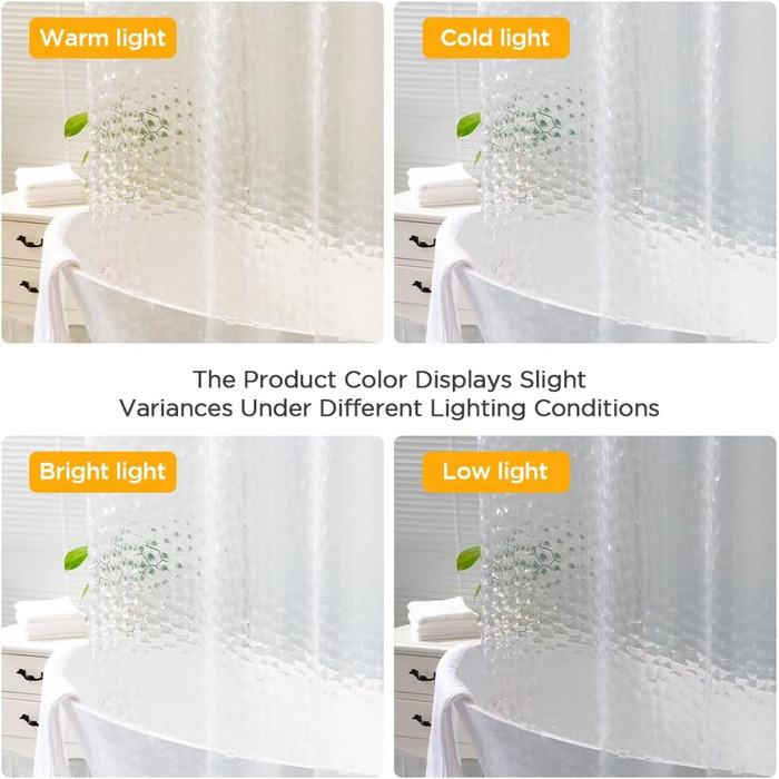 Шторка для душу AiQInu 180x200 см, 3D Eva, прозора, антигрибкова, водонепроникна, для ванної кімнати, з 12 гачками