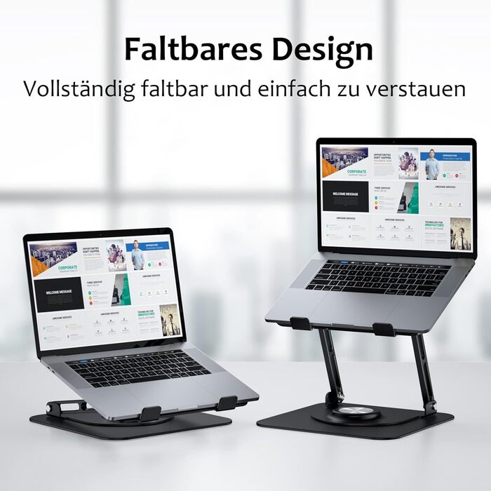 Підставка для ноутбука 360° з алюмінію, регульована по висоті, ергономічна, сумісна з MacBook/Dell/HP, срібна