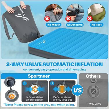 Sportneer Self-Inflating Camping Mat - 198x76cm Outdoor Sleeping Pad - 10cm Thick Air Mattress for Tent, Overnight Stays, Sunbathing, Relaxation, and Picnics
