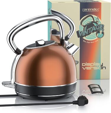 Електричний чайник Arendo з регулюванням температури, LED дисплеєм та сенсорною панеллю. Ретро-дизайн, об'єм 1,7 л, функція підтримки тепла, вимірювання, змінний фільтр від накипу. Матеріал: нержавіюча сталь, колір: мідний.