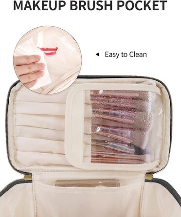 Косметичка для жінок, велика дорожня косметичка для макіяжу з відділенням для пензлів, органайзер, культурочка, шкіра PU, зелена (патент)