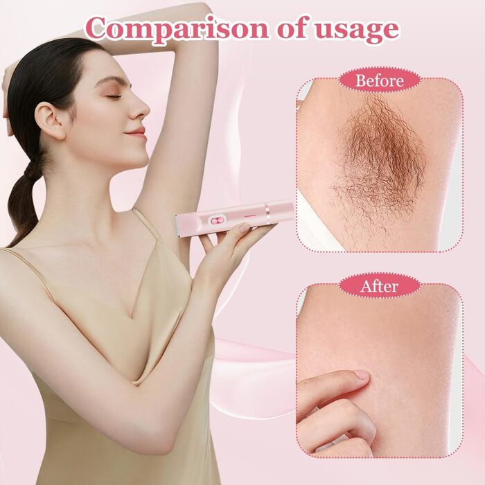 Електричний тример для бікіні з двома головками - для жінок та чоловіків. Інструмент для інтимної зони, для гладкої шкіри. Рожевий колір.