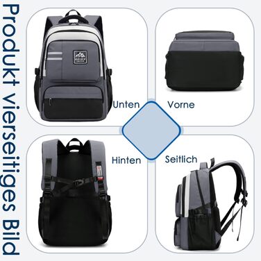 Шкільний рюкзак для підлітків, хлопчиків, водонепроникний, сірий. Ідеально для школи, коледжу, роботи.