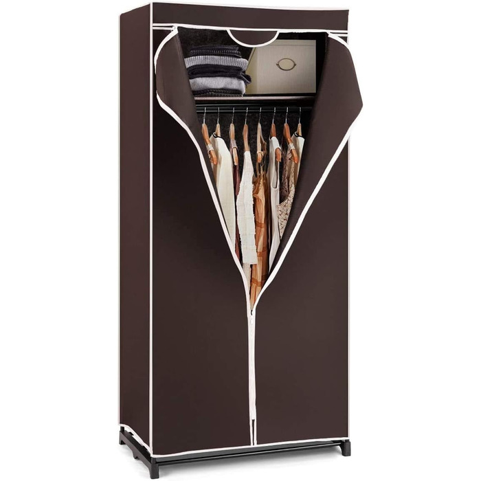 RELAX4LIFE Wardrobe with Metal Frame, Fabric Closet with Large Storage Space, Folding Wardrobe with Cover, Textile Closet with Non-Slip Feet, Folding Clothes Closet Fabric Wardrobe (Coffee Brown)