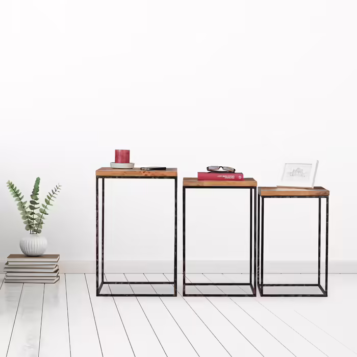 Relaxdays Side Table Set of 3 Mango Wood